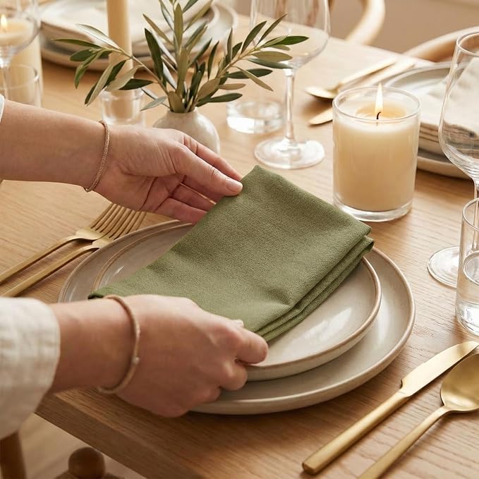 Accent Home 100% Cotton Napkins, Delicate Cloth Napkins for Dinners, Parties and Weddings，18 x 18 Inch Set of 6 - Olive Green