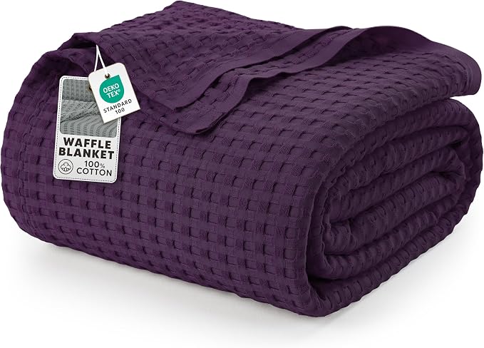 Utopia Bedding 100% Cotton Waffle Weave Blanket Twin Size for Couch Sofa Bed - Lightweight, Breathable Summer Blankets Soft and Cozy, Gifts for Women Home Room Decor (Plum, 90x72 Inch)