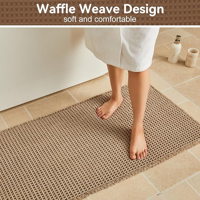 Triohero Waffle Runner Bath Mat - Long Bathroom Rugs Non Slip Washable, Ultra Soft Super Absorbent Quick Dry Boho Farmhouse Bathroom Decor, 24" x 60"', Beige