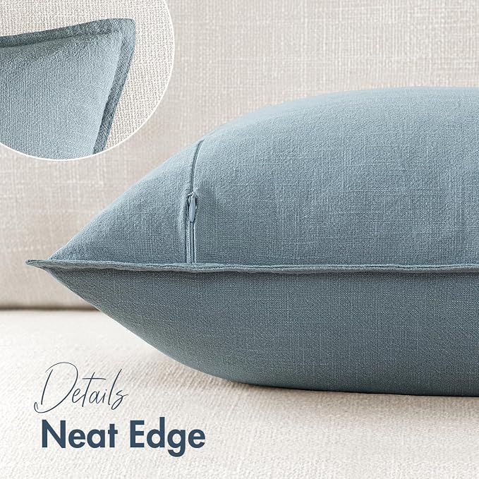 18x18 Inch Set of 2 Decorative Linen Solid Throw Pillow Covers Boho Accent Farmhouse Couch Pillowcases Modern Netural Home Decor for Couch Sofa Living Room Bed,Coastal Blue