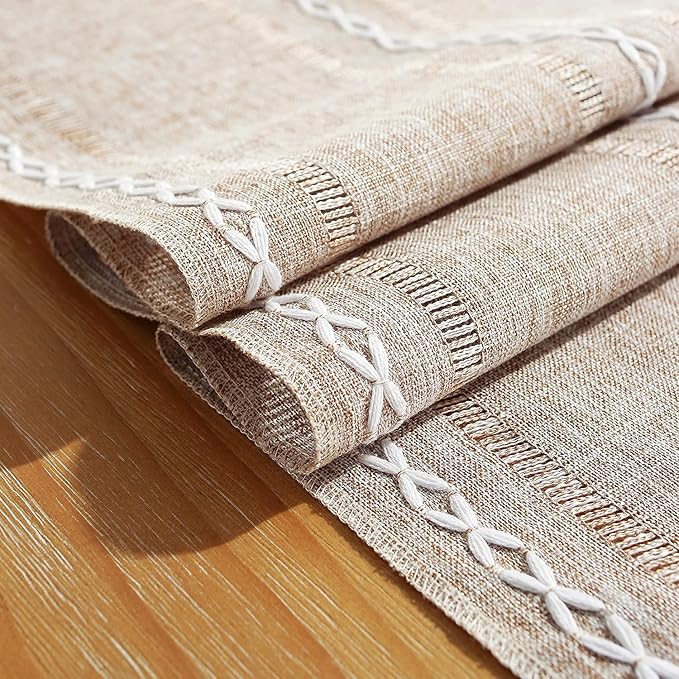Chassic Fall Rustic Farmhouse Style Linen Table Runner, Boho Handmade Tassel Table Runners 90 Inches Long for Holiday Party, Thanksgiving and Dining Decorations, 13 x 90 inch - Light Coffee