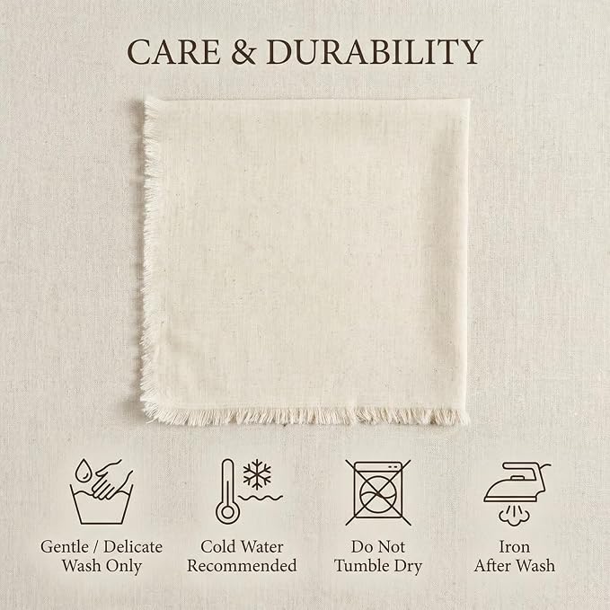 ACCENTHOME Natural Cotton Linen Napkin Set of 6 18x18 inch Dinner Napkins - Washable Soft Premium Hotel Quality Reusable Napkins Perfect Table Napkins for Family Dinners, Weddings & Everyday Use