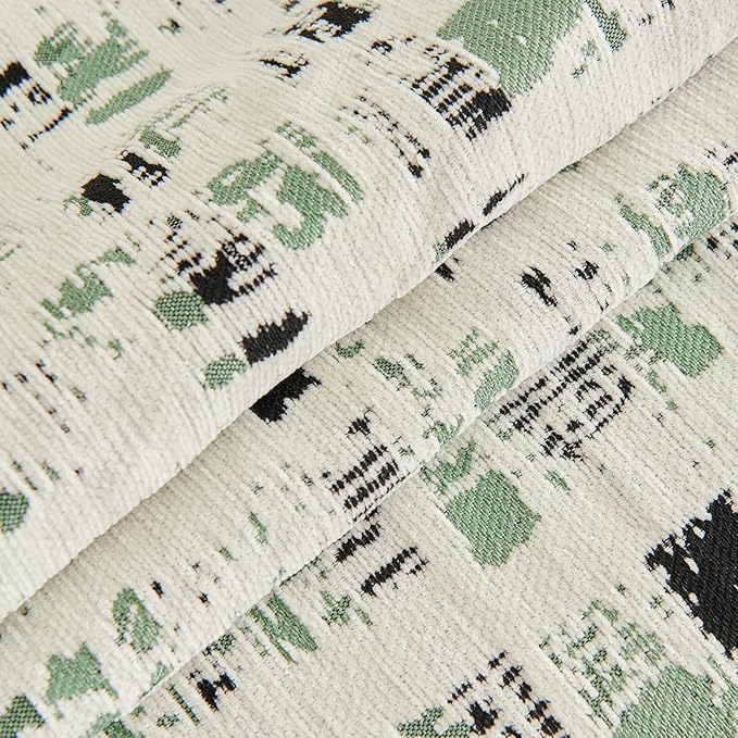 DREAMINGO Abstract Chenille Couch Cover Blanket Beige Green Black Boho Sofa Cover, Washable Furniture Protector, Universal Slipcover for Couch, Geometric Brushstroke Jacquard, Large 71"x118"