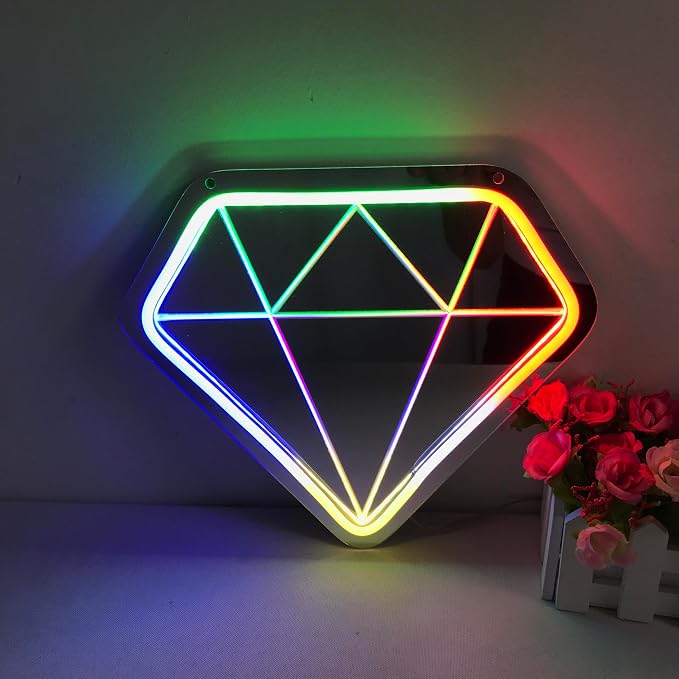 Diamond Neon Sign Shining Led Neon Sign Shop Decoration Colorful LED Neon Sign Bluetooth Wireless Adjustment Neon Sign For Shop,Bar,Room,Home,Office Decoration
