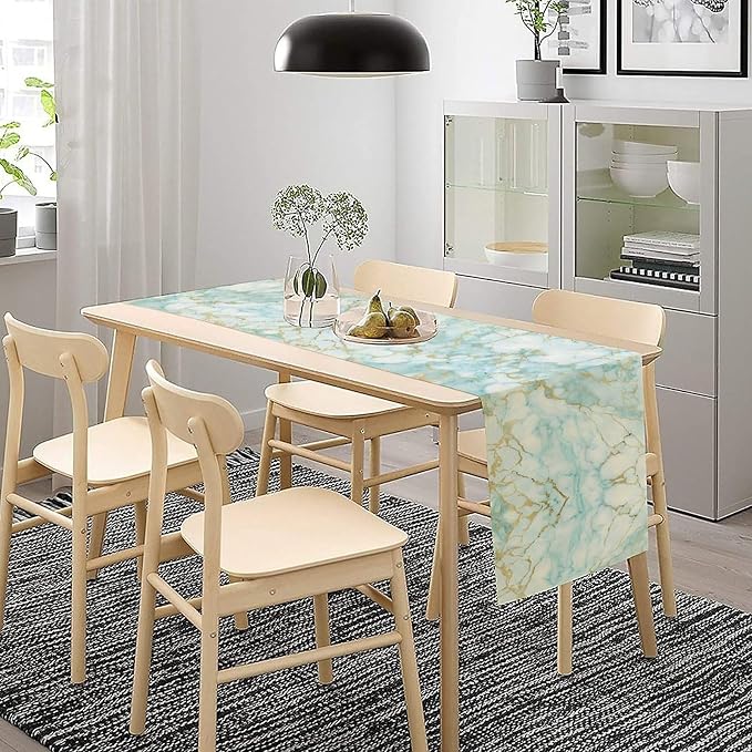 Marble Table Runner, Light Blue Abstract Textured Art Modern Table Runner for Kitchen Dining Home Party Birtyday Wedding Decor, 13x60 Inch