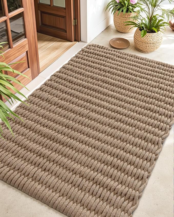 DEXI Jute Door Mat for Front Entryway, 48x32 Braided Woven Doormat Outside Entrance, Dirt Trapper Natural Fiber Entry Mats for Patio, Brown