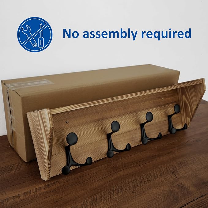 WEBI Wall Shelf with Hooks Underneath,24" Long Wall Mounted Coat Rack with Shelf,Entryway Coat Rack with 4 Triple Hooks for Hanging Coats,Jacket,Hallway,Bedroom,Mudroom,Brown