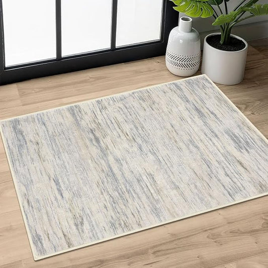 SIILOOM 2x3 Modern Abstract Rug for Entryway, Gray Beige Neutral Multi Super Soft Small Washable Area Rug, Non-Slip Kitchen Rugs, Low-Pile Mat for Bedside, Indoor Door Mat