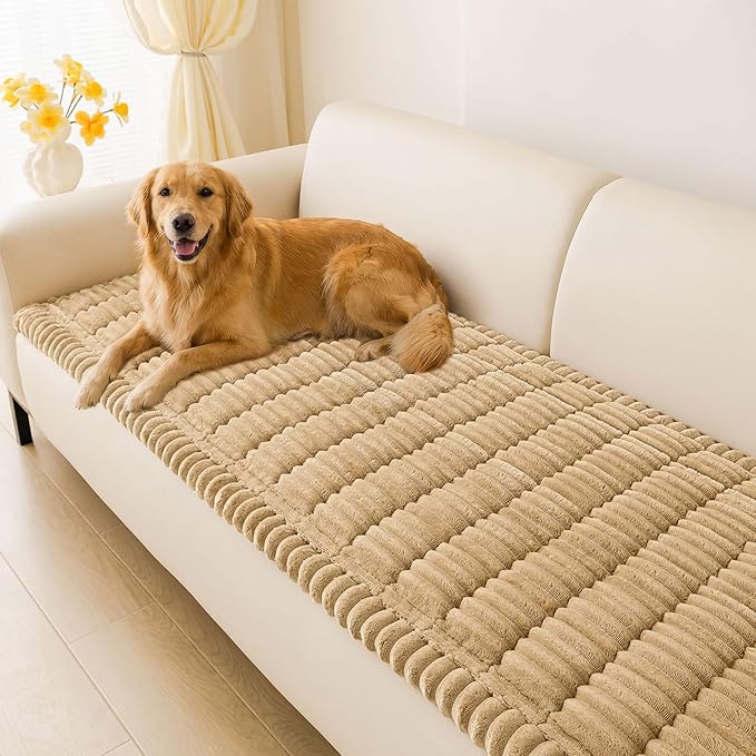 hyha Couch Cover for Dogs Washable, Non Slip Thick Flannel Sofa Protector, Pet Friendly Plush Furniture Cover for Sectional Sofa & Loveseat (Camel, 35.4" x 82.7")