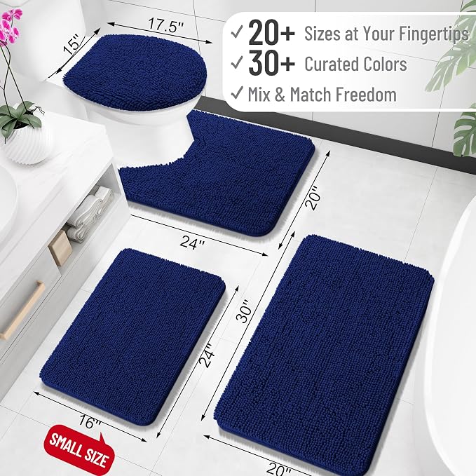 OLANLY Bathroom Rugs 30x18, Extra Soft Absorbent Chenille Bath Rugs, Rubber Backing Quick Dry, Machine Washable Bath Mats for Bathroom Floor, Tub and Shower, Home Decor Accessories, Navy