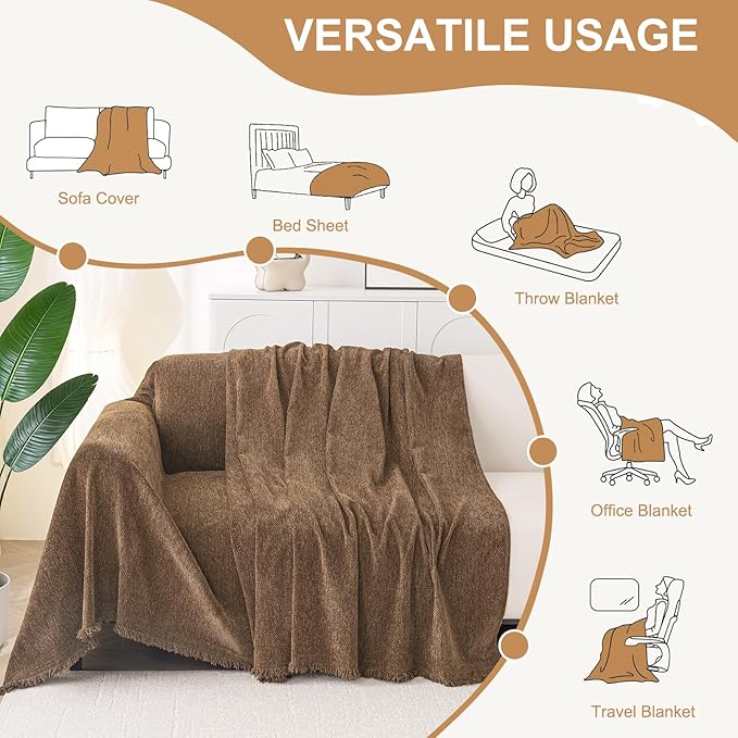 Smiry Couch Cover for Dogs, Washable Chenille Sofa Covers for 3 Cushion Couch, Soft Sofa Slipcover for Pets, Thick Sectional Furniture Protector with Tassels (Chocolate, 71x102 Inch)