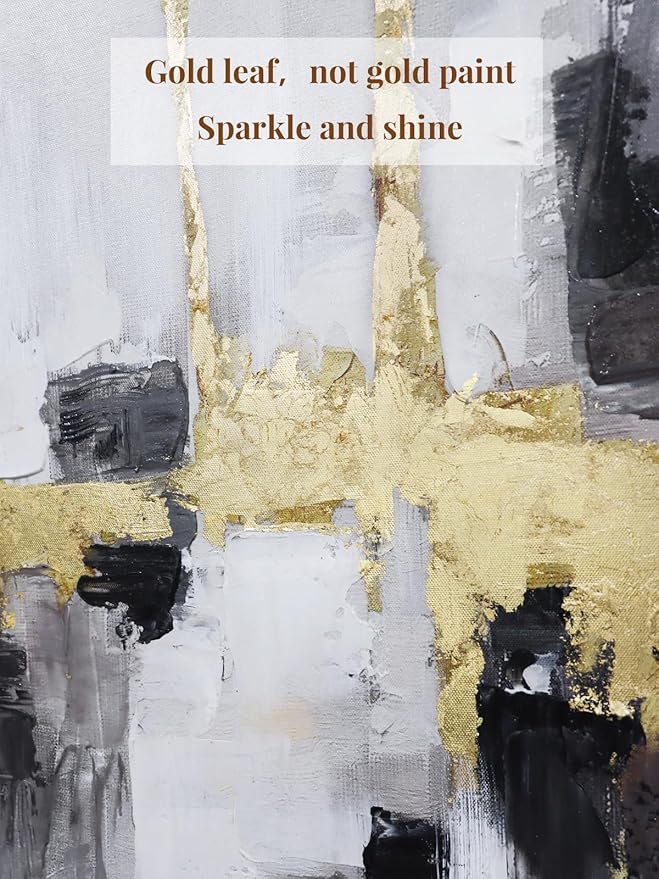 SAFERRYHOME 2-Piece Large Grey and Gold Abstract Wall Decor- Framed Modern Canvas Paintings for Living Room, Bedroom, Office Décor - 24x36 Inches Each