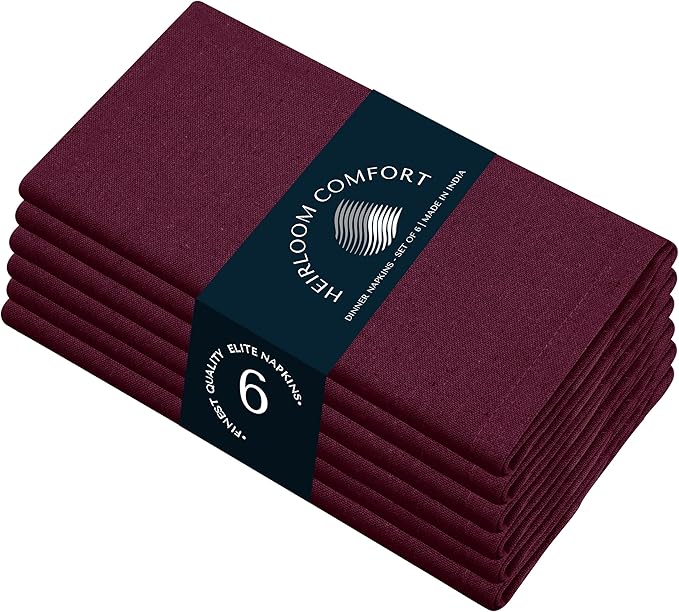 Burgundy Wine Cloth Napkins 17"x17" - Set of 6 - Reusable, Absorbent, Soft, Durable, Washable - 100% Cotton Table Linen for Weddings, Christmas, Receptions, Dinner, Everyday Use