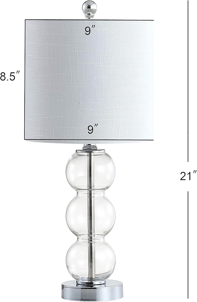 JONATHAN Y 21" Clear/Chrome Glass Table Lamp for Bedroom and Living Room, White Linen Shade, Modern Stacked Sphere Bedside Lamp, LED Bulb Included (JYL1021D)