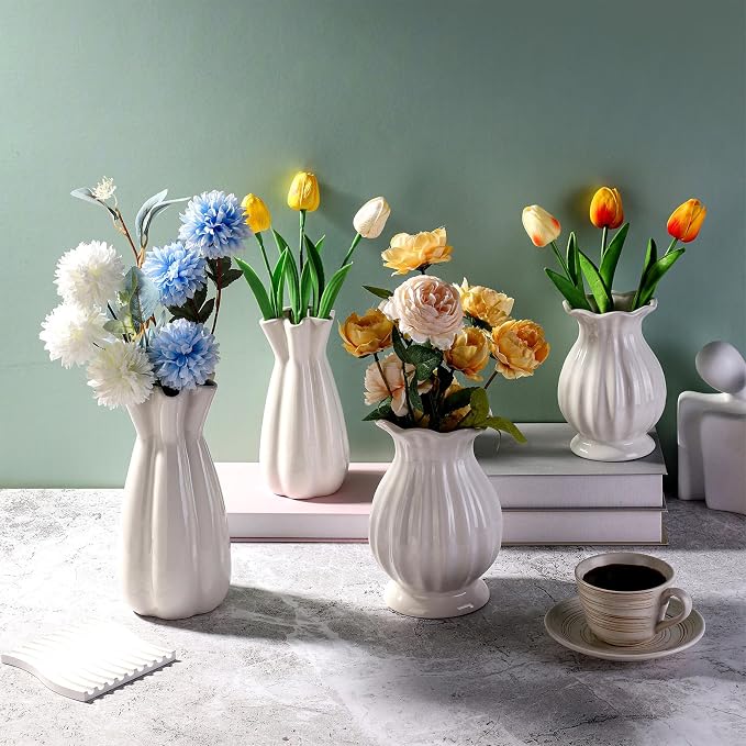 Unique Plain Designed Ceramic Modern Decorative Bouquet Vases Minimalism Flower Vases for Office Living Room Cabinet Wedding Decorations - 8’’