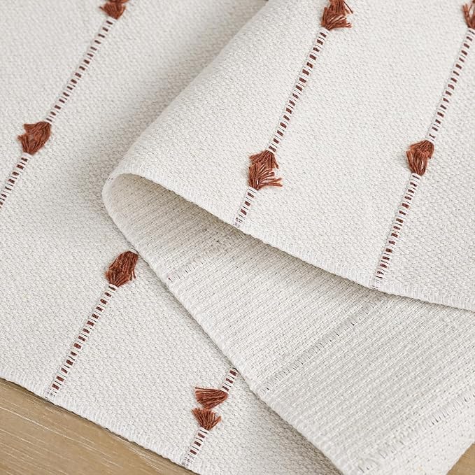 Artoid Mode Caramel Boho Farmhouse Cotton Woven Table Runner, Seasonal Fall Kitchen Dining Table Decoration for Home Party Decor 12x36 Inch