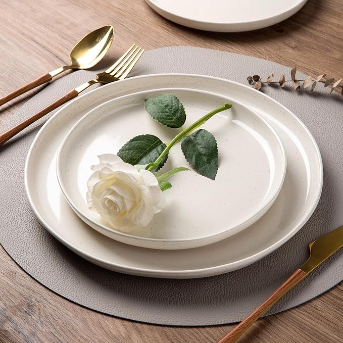 AmorArc Ceramic Dinnerware Sets with Pasta Bowls for 8, Handpainted Plates and Bowls Set with Rustic Terracotta Underside, Scratch Resistant Dishes Set, Dishwasher & Microwave Safe, 32 Pcs