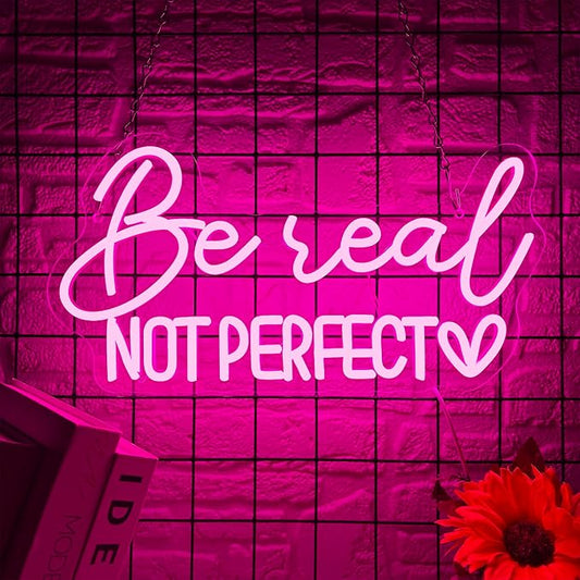 Symone Be Real Not Perfect Heart Neon Sign, Motivational Neon Sign USB Powered LED Dimmable Inspirational Neon Light, for Office Living Room Bedroom Bar Garage Studio Wall Decor(15.7 * 8.2 In)