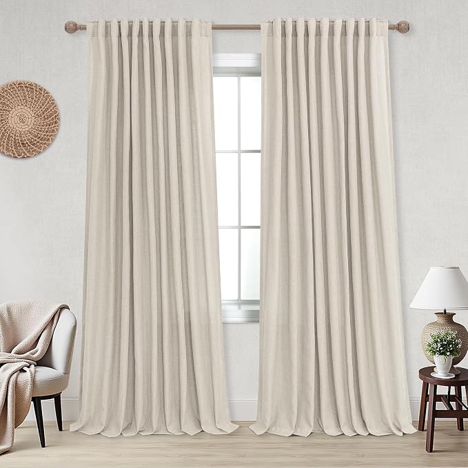 KOUFALL Linen Back Tab Rod Pocket Linen Sheer Curtains for Living Room 72 by 90 Inch Length