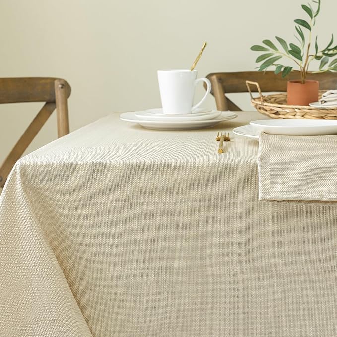 Benson Mills Cameron Textured Fabric Table Cloth, for Everyday Home Dining, Parties, Weddings & Holiday Tablecloths (60" x 84" Rectangular, Flax/Beige/Taupe)