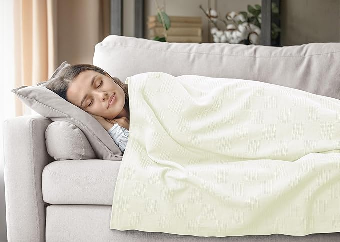 Utopia Bedding 100% Cotton Thermal Blanket Ivory Twin Size Soft, Lightweight, Breathable, Cozy Spring and Summer Blanket for Couch and Sofa, Home Room Decor Gifts for Women and Men (90x72 Inches)