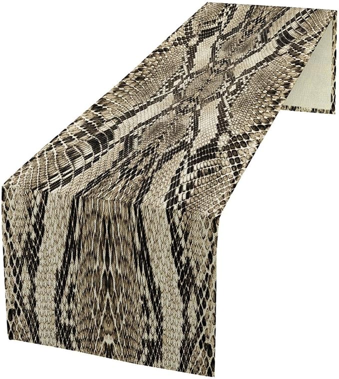 Fur Table Runner,Retro Farm Wild Animal Snake Pattern Table Runner for Coffee Table Dining Room Table Bedroom Party Holiday Decor 13x60inch