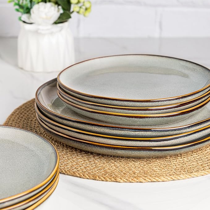 AmorArc Ceramic Plates Set of 6, 8.5 Inch Handmade Reactive Glaze Stoneware Plates set for Dessert, Salad, Appetizer,Dinner, Microwave & Dishwasher Safe, Scratch Resistant
