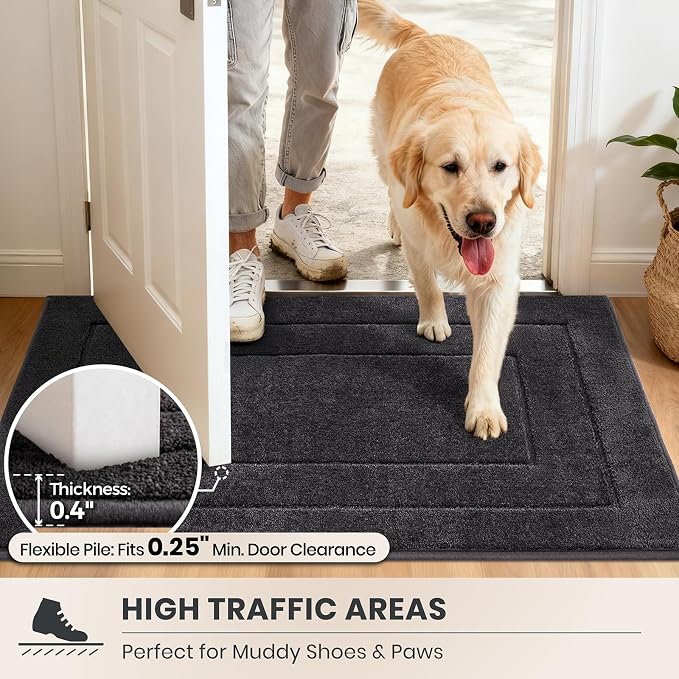 PURRUGS Dirt Trapping Door Mat 34" x 59", Non-Slip/Skid Machine Washable Entryway Area Rug, Dog Doormat, Super Absorbent Welcome Mat for Muddy Wet Shoes and Paws, Charcoal