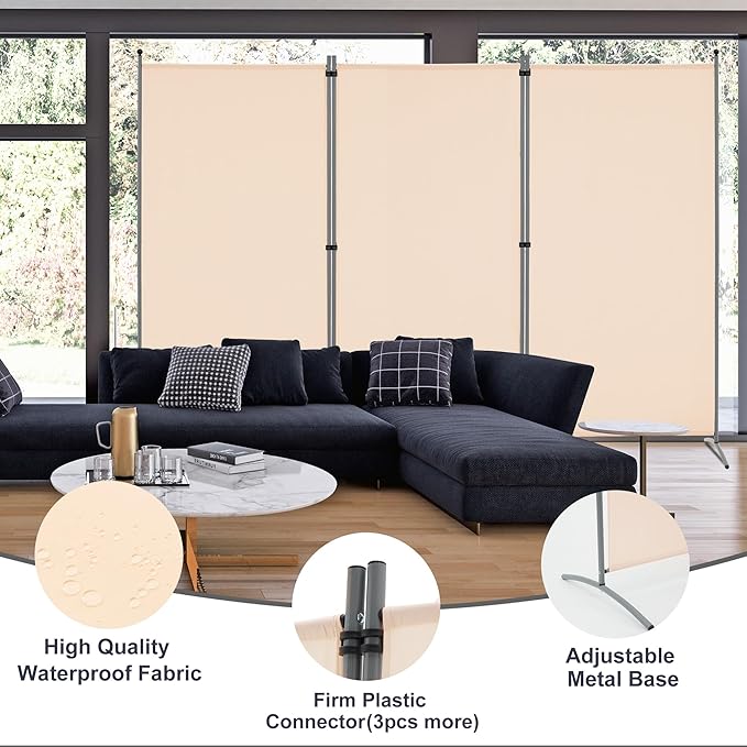 Spurgehom 3 Panel Room Divider Folding Partition Privacy Screens, Freestanding Fabric Room Panel Portable Room Partition Wall Dividers for Home Office Restaurant, 102" W X 71" H (Beige)