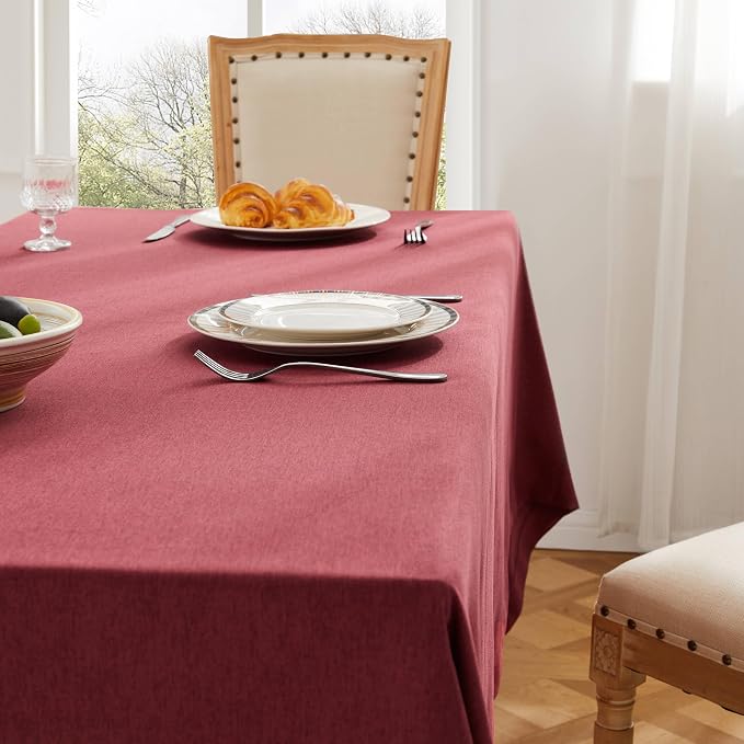 ZeeMart Basic Linen Textured Table Cloth, 52 x 52 Inch Burgundy, Farmhouse Style Rust Square Tablecloth, Wrinkle Resistant Washable Heavy Weight TableCloths