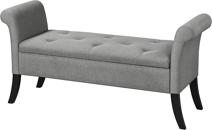 Yaheetech Storage Bench for Entryway Linen Window Bench with Rolled Arms for Bedroom Entryway Window Seat, Light Gray