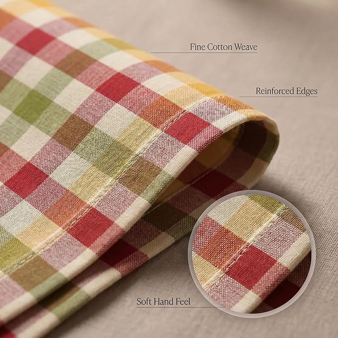 Urban Villa Cloth Napkins 100% Cotton Highly Absorbent Washable Durable Reusable Premium Dinner Napkins Ideal for Gifts for Mothers Day Hotel Farmhouse Parties - Harvest Checks (20" x 20", Set of 12)