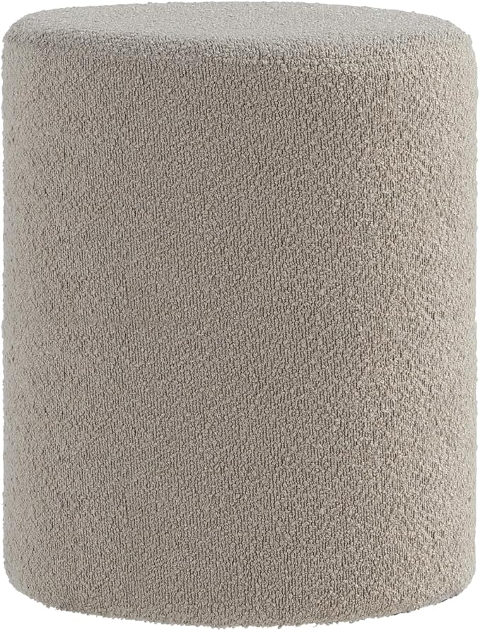 O2B Modern Round Ottoman with Soft Padded Seat – Multifunctional Vanity Chair, Upholstered Footrest Stool for Living Room and Bedroom, Furniture & Décor Store (Taupe)