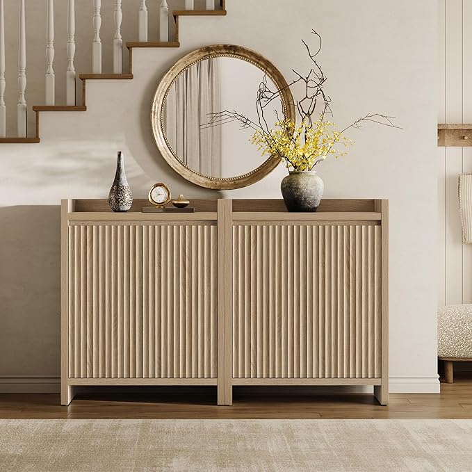 Sicotas Shoe Cabinet - Fluted Shoe Storage Cabinet with Thickened Panels for Entryway, 24-Pair Shoes Organizer with Doors & Adjustable Shelves, 6-Tier Shoe Rack Storage Cabinet for Hallway Living Room