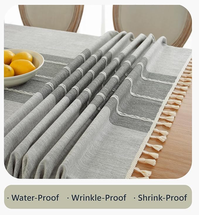 Alsoo Grey Tablecloth Rectangle 55 x 120 Inch, Waterproof Washable Wrinkle Free Table Cloth Cotton Linen Heavy Duty Fabric for Outdoor Picnic Camping Kitchen