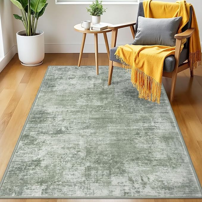 IOHOUZE Abstract Area Rug 3x5 Ft Washable Rugs for Entryway Indoor, Non Slip Kitchen Rug Printed Faux Wool Throw Rugs, Indoor Door Mat for Door Entrance Foyer Living Room, Sage Green
