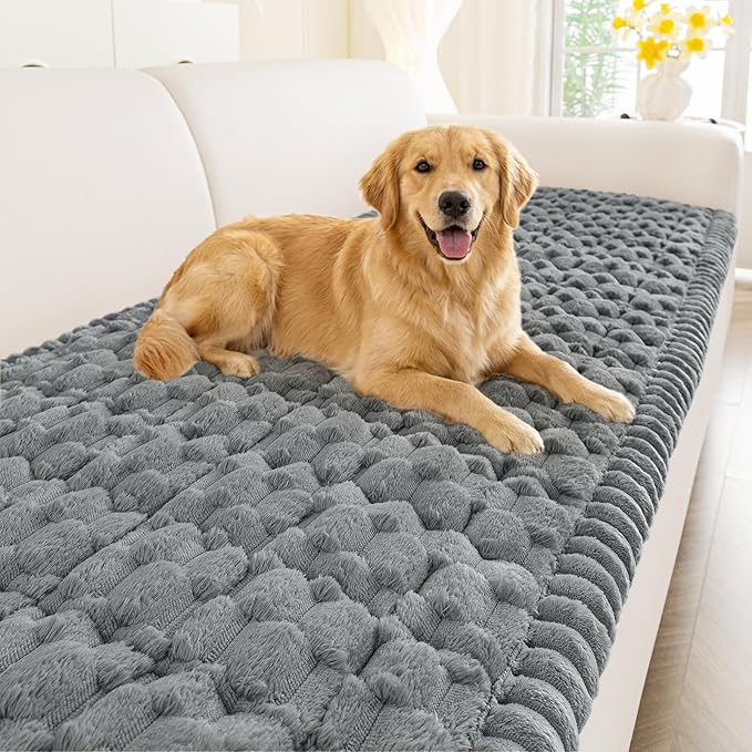Smiry Couch Covers for Dogs Washable, Non Slip Fuzzy Pet Couch Covers for Sofa, Soft Thick Sofa Slipcovers Furniture Protector Pet Friendly (Grey, 27.6" x 70.9")