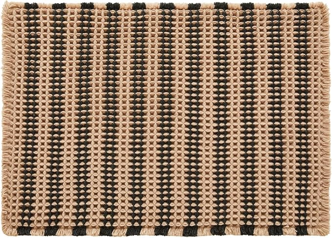 Triohero Waffle Bath Mat, Boho Bathroom Rugs Non Slip Washable, Ultra Soft Super Absorbent Quick Dry Farmhouse Bathroom Decor, 20" x 30", Khaki & Black