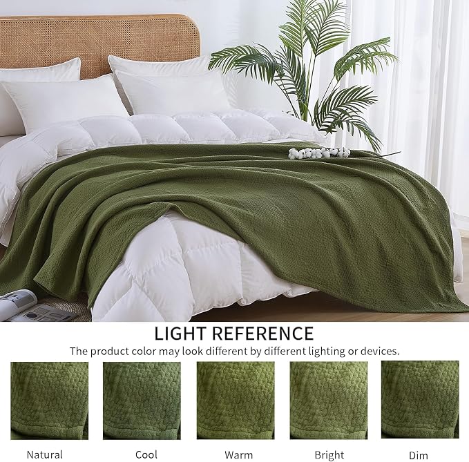 Premium 100% Cotton Blanket – All-Season Soft Breathable Bed Blanket for Throw Size – Lightweight Stylish Textured Throw for Bed– Giftable Cozy Bedding