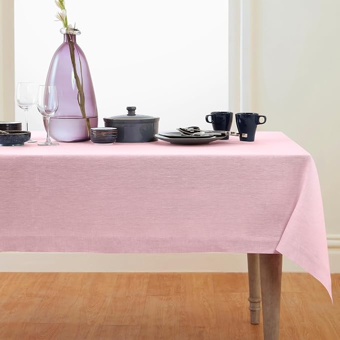 Solino Home Linen Tablecloth 60 x 120 Inch - 100% Pure Linen Bubblegum Pink Table Cloth for Rectangle Tables - Athena, Machine Washable Tablecloth for Summer