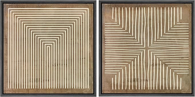 SIGNFORD Framed Canvas Print Wall Art Set Linear Abstract Monochromatic Lines and Abstract Form Illustrations Modern Art Minimal Relax/Calm for Living Room, Bedroom, Office - 16"x16"x2 Black
