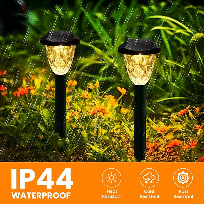 GIGALUMI 16 Pack Solar Lights Outdoor, Solar Pathway Lights with Great Pattern, Waterproof Auto On/Off Light for Outside Yard Garden Walkway Driveway Lawn Pathway