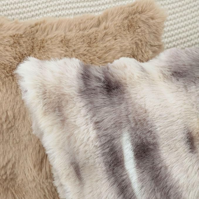 MADIZZ Pack of 2 Thick Plush Faux Wool Throw Pillow Covers Soft Boho Throw Pillows Luxurious Cushion Covers for Couch Sofa Bedroom Living Room Home Decor 20x20 Inch Grey Taupe