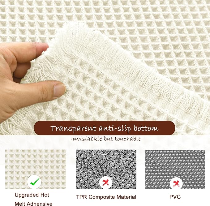 DWCN Waffle Bathroom Mat Set, Super Absorbent Non Slip Bath Rug Set for Bathroom Floor, Shower Mats 2 Piece for Tub, Washable Kitchen Rugs for Farmhouse Boho Decor, 20 x 32 Inch, Ivory