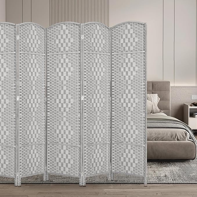 HALLYBEE Room Divider, Room Dividers and Folding Privacy Screens, 16in Privacy Screen, 6 Panel Temporary Wall Partitions, 6ft Space Separation Panel Screen, Stone Grey