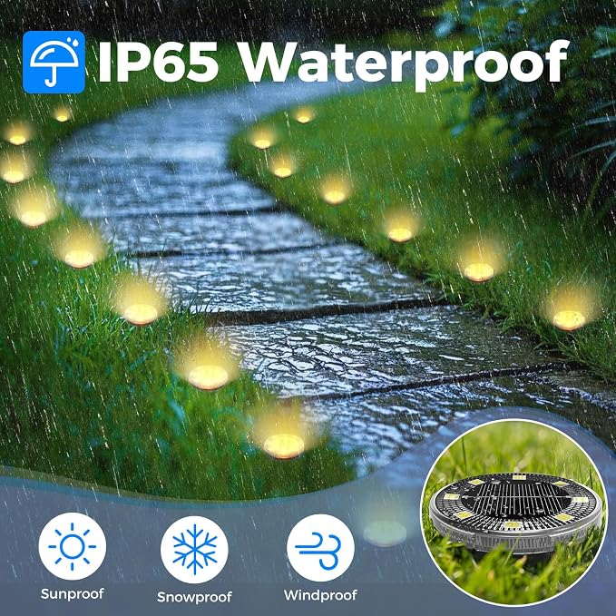 Peasur Mini Solar Ground Lights, 12 Pack Flat Solar Disc Lights Outdoor Waterproof, 2.3 Inch Small Solar Garden Lights Landscape Lighting for Outside Pathway Garden Yard Lawn Walkway,Warm White