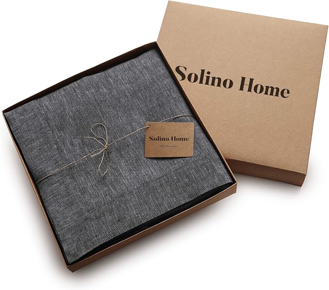 Solino Home Linen Tablecloth 60 x 90 Inch - 100% Pure Linen Charcoal Grey Table Cloth for Rectangular Tables - Athena, Machine Washable Cloth Tablecloth for Summer