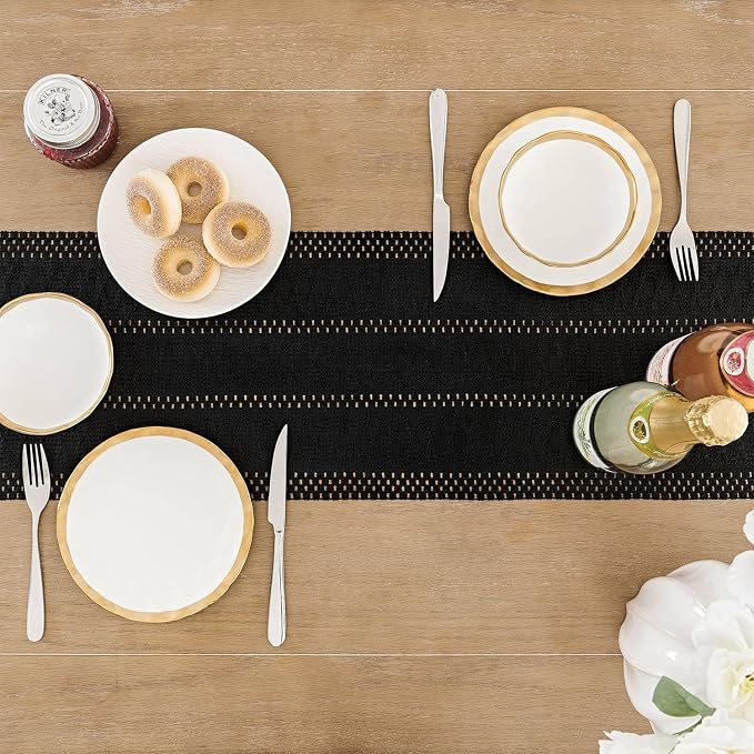 ZeeMart Macrame Style Boho Table Runner, Black Table Runners 72 Inches Long, Farmhouse Woven Home Decor, 12x72 Inch, Black