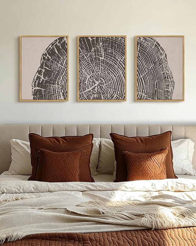 PHOPAGO Vintage Tree Rings Framed Wall Art Modern Retro Wood Stump Wall Decor Nature Farmhouse Rustic Art Prints Bedroom Home Decor - 12x16in Natural Framed