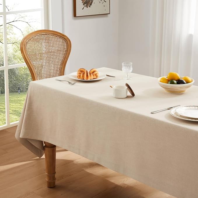 ZeeMart Basic Linen Textured Table Cloth, 60 x 84 Inch Natural, Farmhouse Style Beige Rectangle Tablecloth, Wrinkle Resistant Washable Heavy Weight TableCloths
